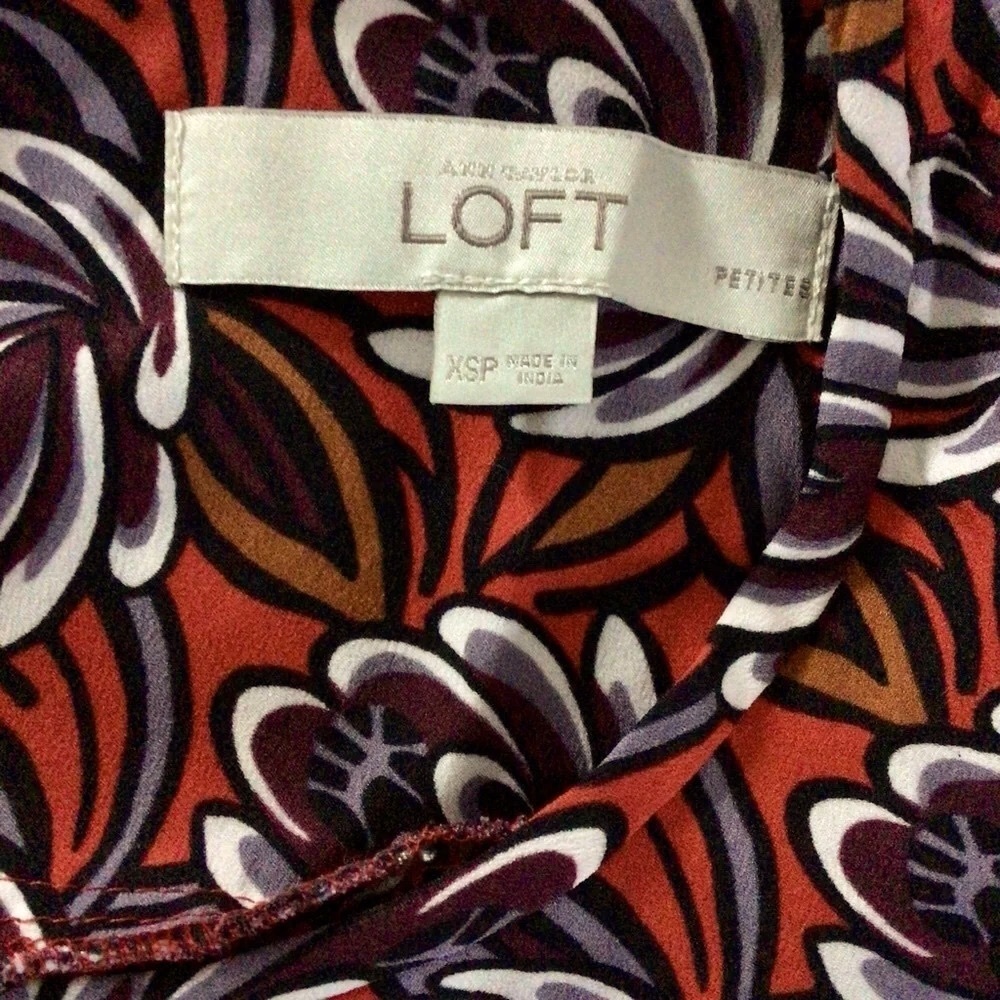 LOFT Red Floral Long Sleeve Midi Dress - Size XSP - Picture 7 of 8